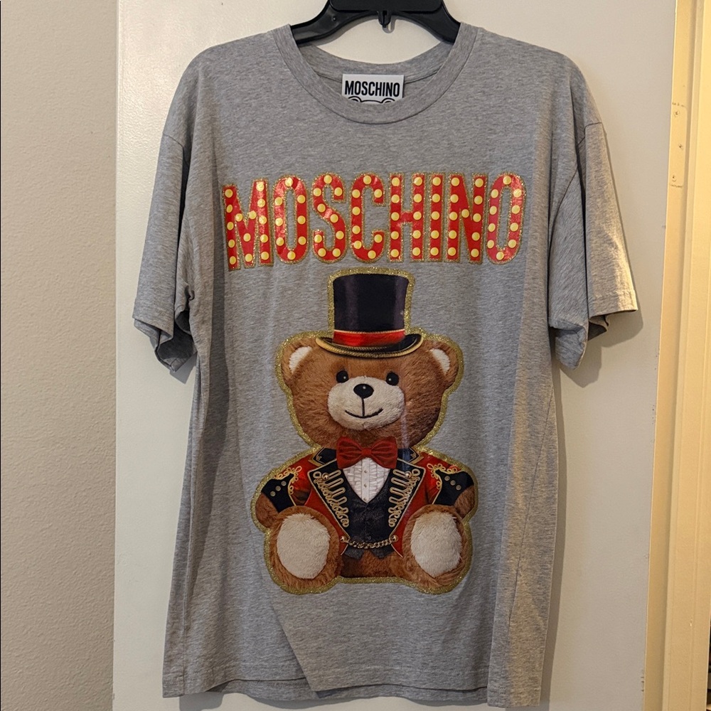 Moschino Gray T-Shirt with Teddy Bear and Circus Design